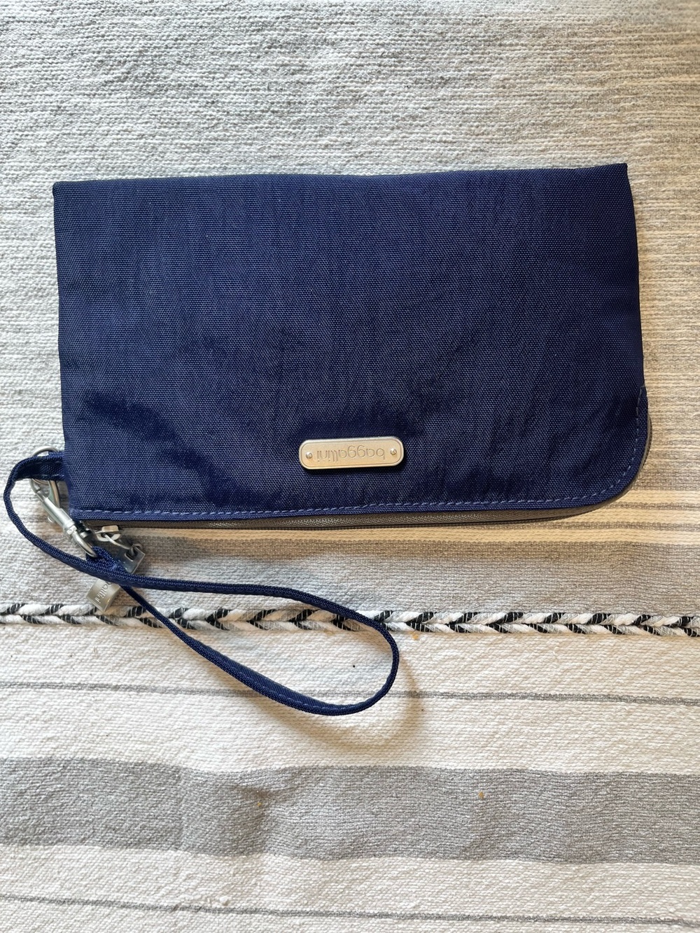 Compact Zip Wristlet with Light Blue Interior
